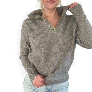 Women's Ribbed quarter Zip-Up Sweater - Gray. Loft